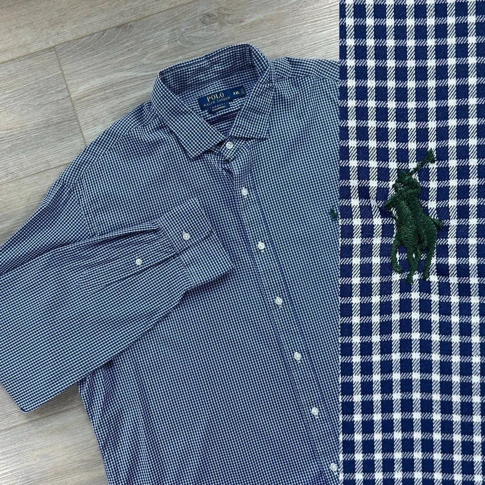 Polo Ralph Lauren XXL Navy Gingham Check Performance Long Sleeve Button Down